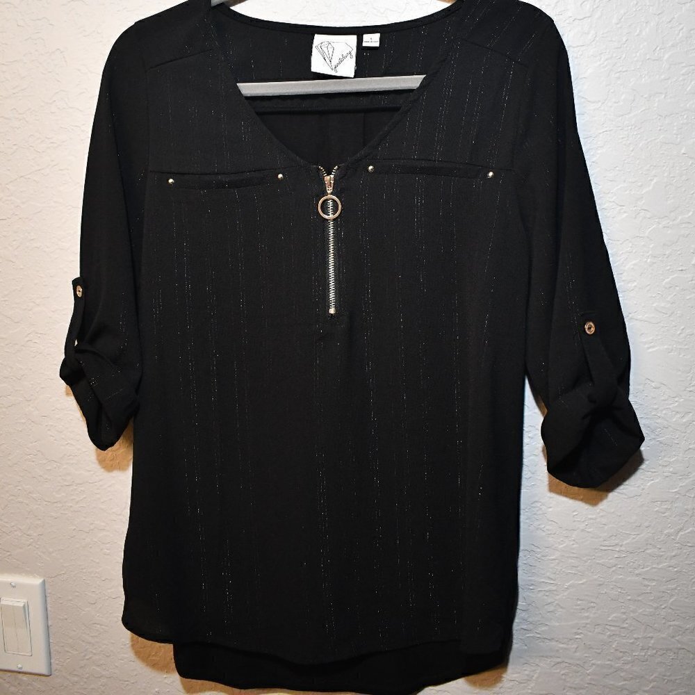 Janet Chung Black Metallic Blouse